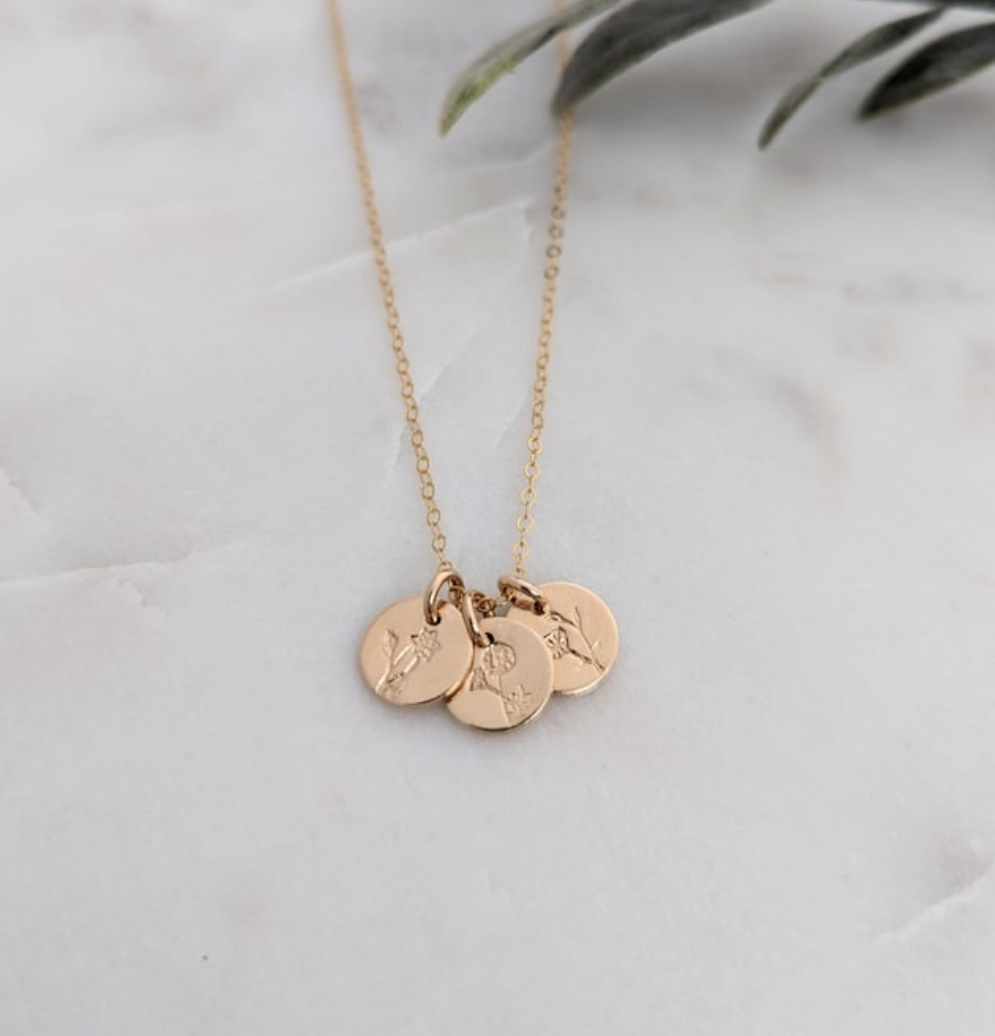 14k Gold Fill Tiny Birth Flower Necklace