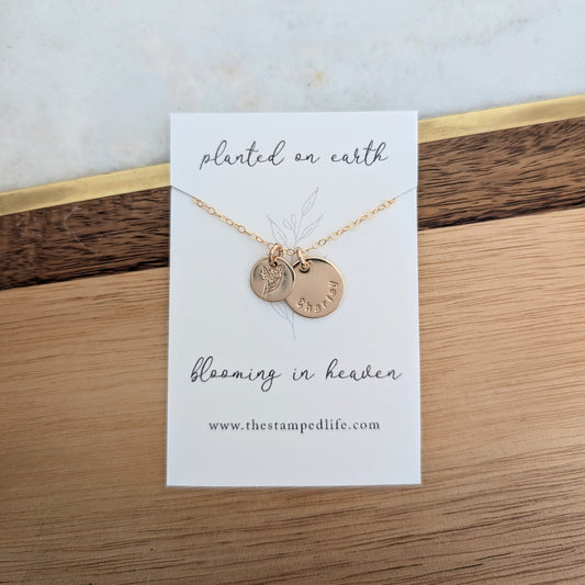 Personalized Miscarriage Charm Necklace, Custom Name and Flower