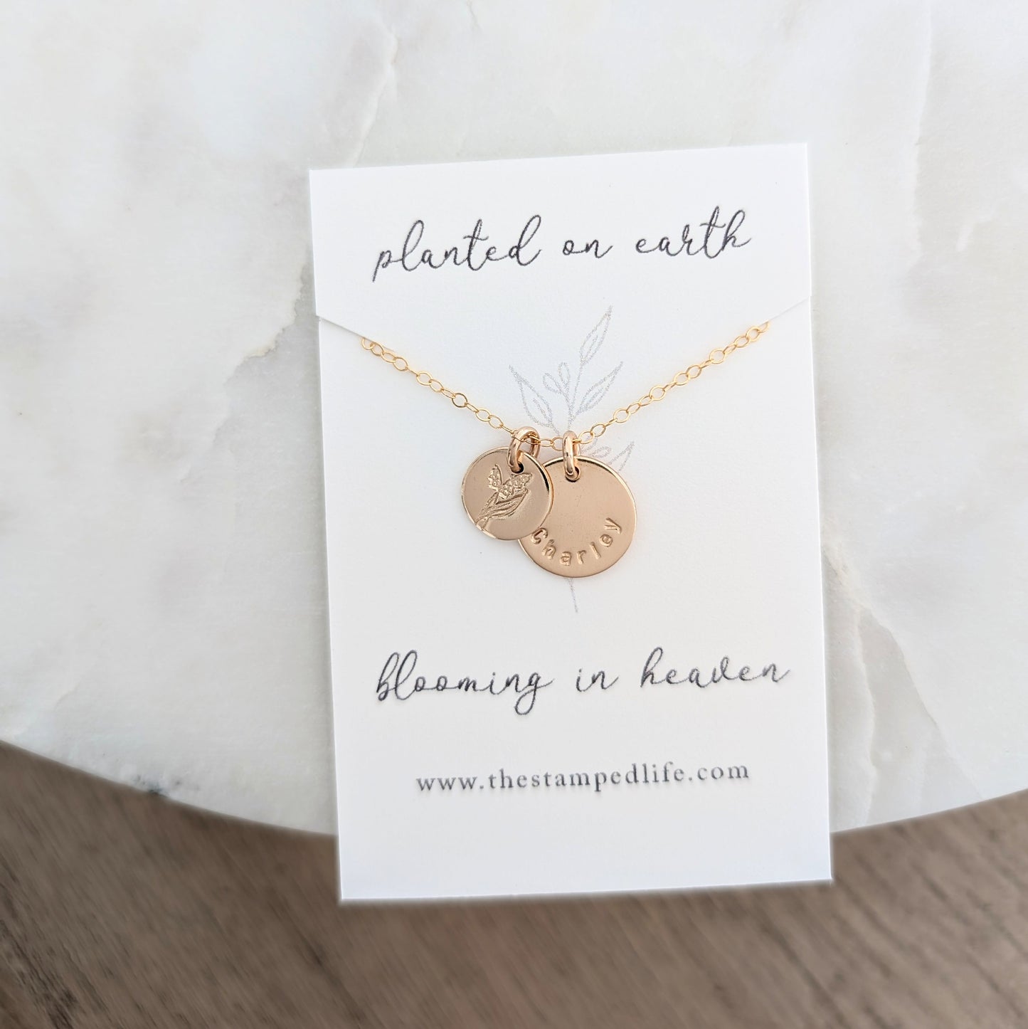 Personalized Miscarriage Charm Necklace, Custom Name and Flower