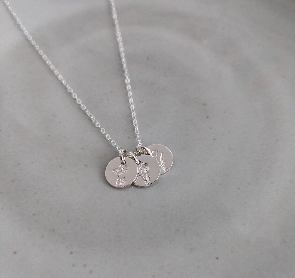 Sterling Silver Tiny Birth Flower Necklace