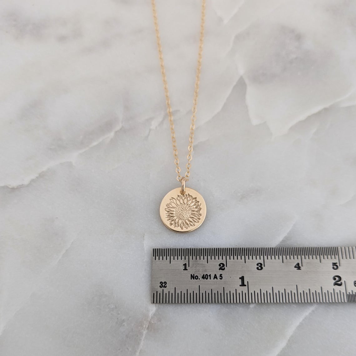 Simple Sunflower Stem Necklace | Sterling Silver or 14k Gold