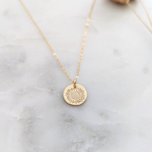 Simple Sunflower Stem Necklace | Sterling Silver or 14k Gold
