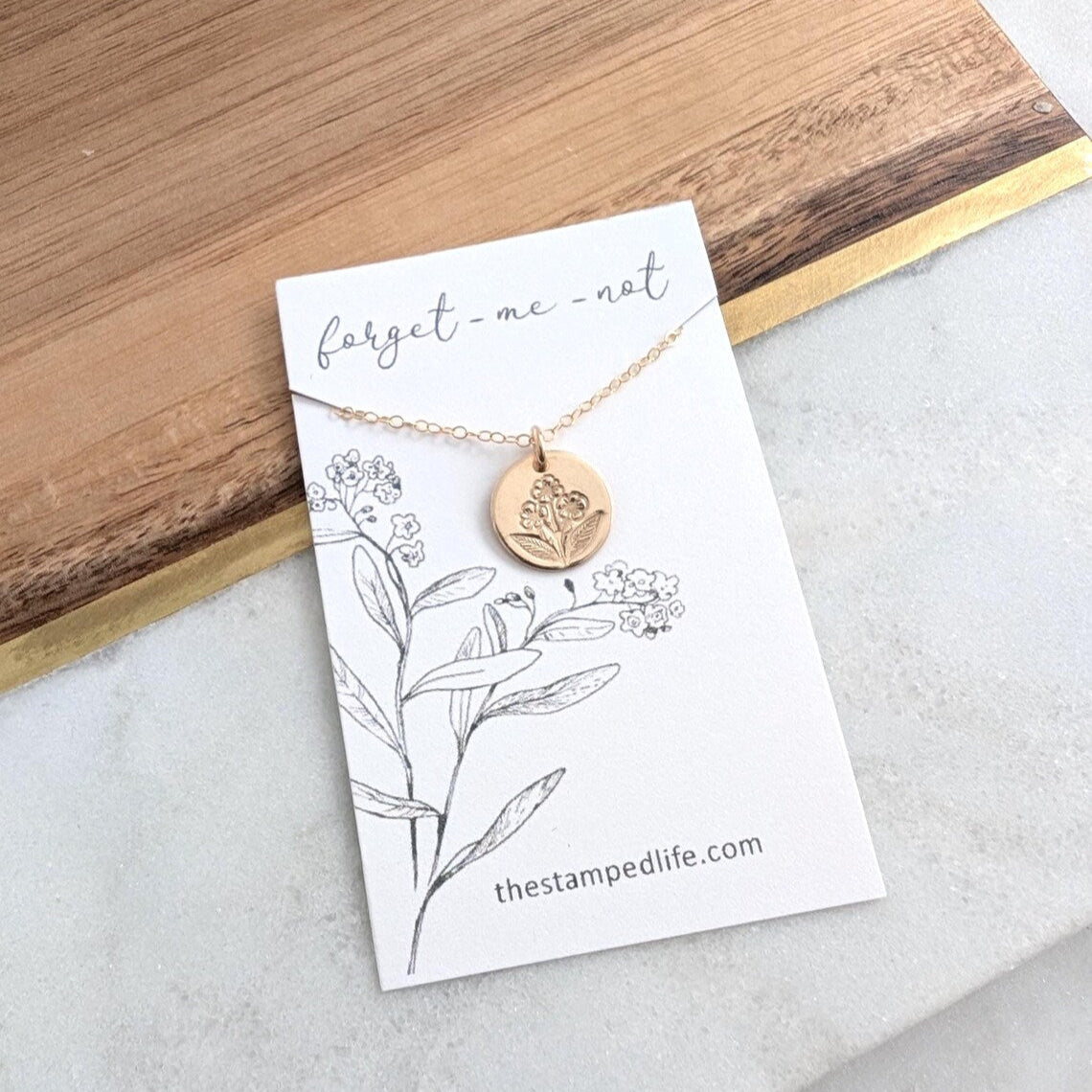 Forget-Me-Not Flower Necklace, Memorial Necklace, Sterling Silver or 14k Gold Fill