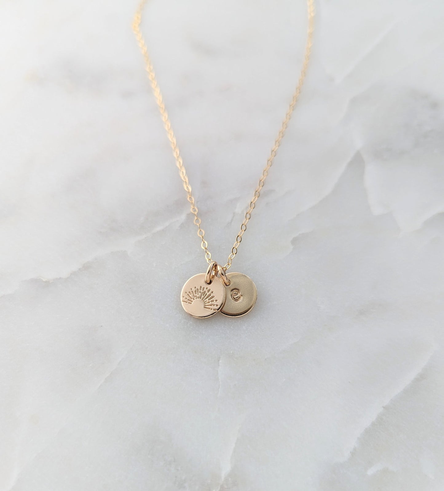 Sunshine Initial Necklace, Personalized Initial Disc, Dainty Gold Necklace