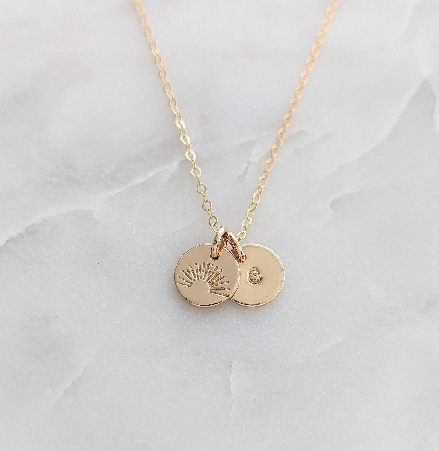 Sunshine Initial Necklace | Personalized Initial Disc | Dainty Gold Necklace