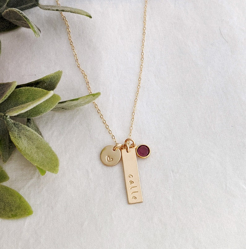 Personalized Gold Name Necklace | Custom Name Charm with Birthstone