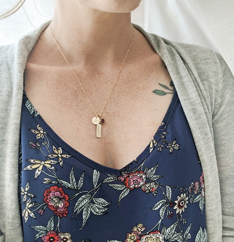 Personalized Gold Name Necklace | Custom Name Charm with Birthstone