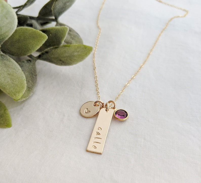 Personalized Gold Name Necklace | Custom Name Charm with Birthstone