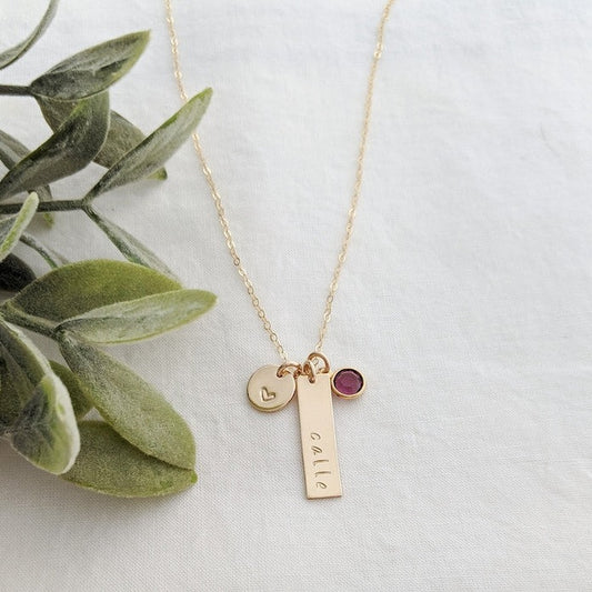 Personalized Gold Name Necklace | Custom Name Charm with Birthstone