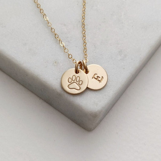 Tiny Pawprint and Initial Necklace | Pet Parent Necklace | Paw Print Pet Necklace