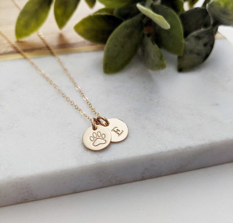 Tiny Pawprint and Initial Necklace | Pet Parent Necklace | Paw Print Pet Necklace