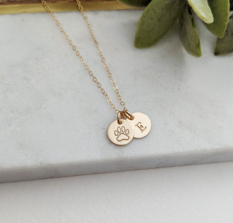 Tiny Pawprint and Initial Necklace | Pet Parent Necklace | Paw Print Pet Necklace