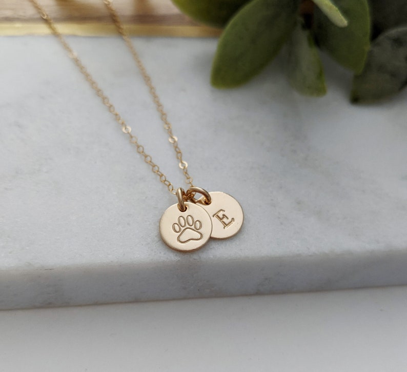 Tiny Pawprint and Initial Necklace | Pet Parent Necklace | Paw Print Pet Necklace