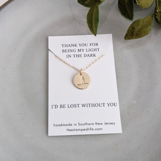 thank you for being my light in the dark lighthouse necklace