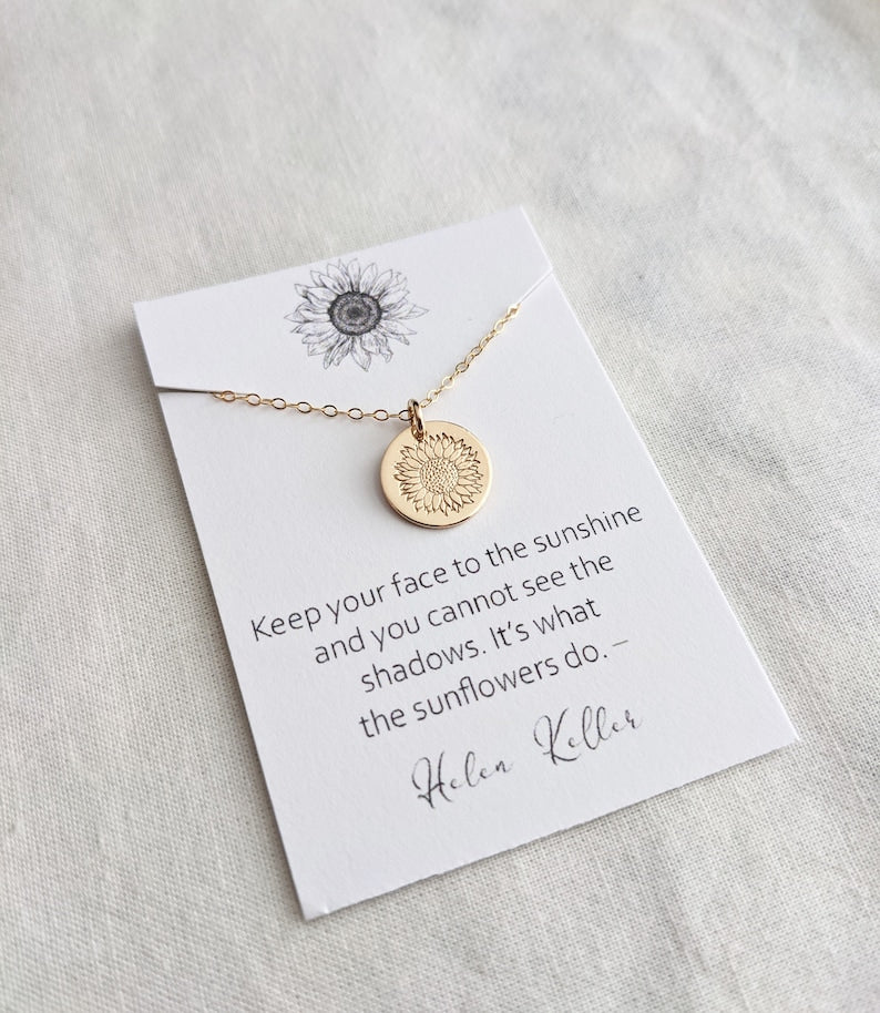 Inspirational Sunflower Necklace, Graduation Gift, Sterling Silver or 14k Gold