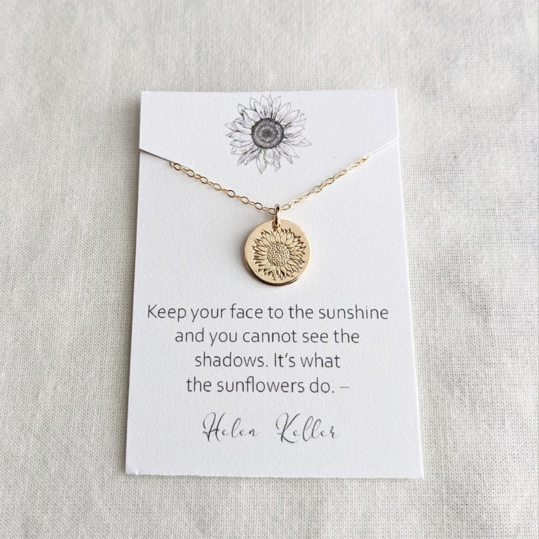 Inspirational Sunflower Necklace, Graduation Gift, Sterling Silver or 14k Gold