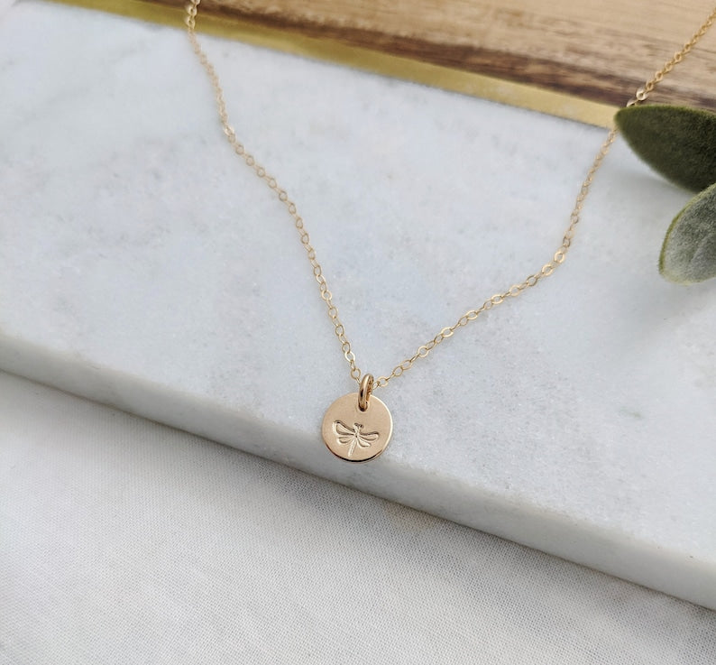 Tiny Dragonfly Necklace | Dragonfly Gift | Sterling Silver or 14k gold fill