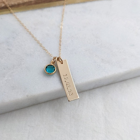 bar charm with date and birthstone