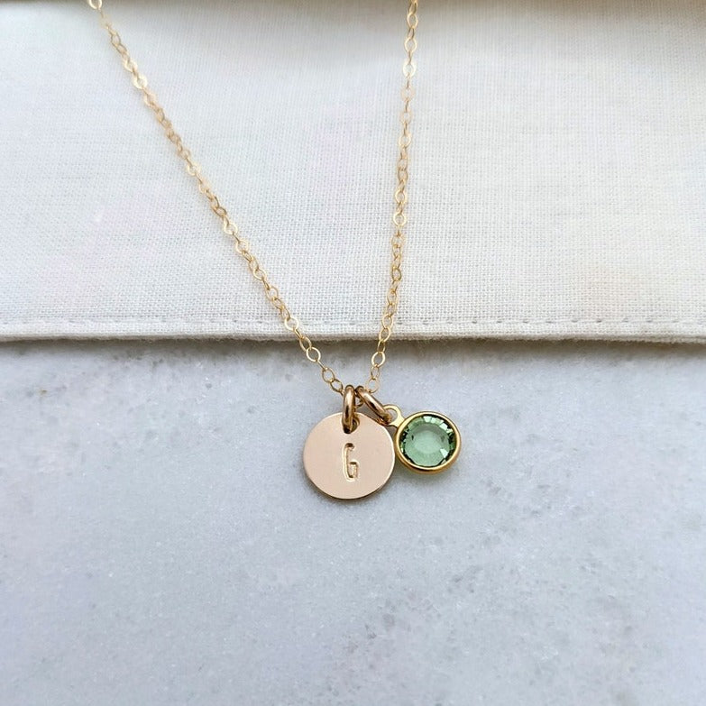 Initial and Birthstone Necklace, Initial Charm, Gift for Moms, The Stamped Life