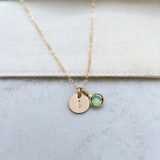 Initial and Birthstone Necklace | Initial Charm | Gift for Moms