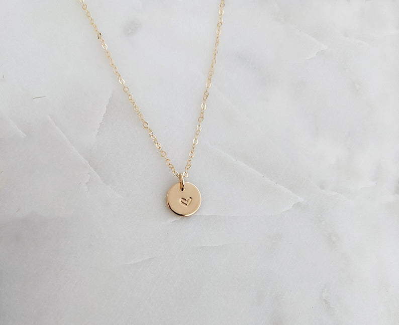 Heart Disc Necklace | Tiny Gold Heart Necklace