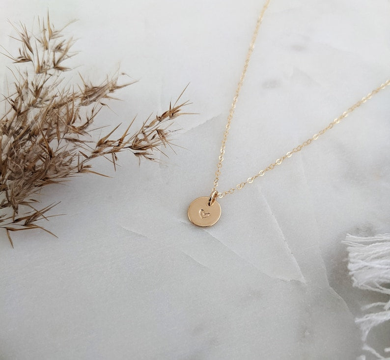 Heart Disc Necklace | Tiny Gold Heart Necklace