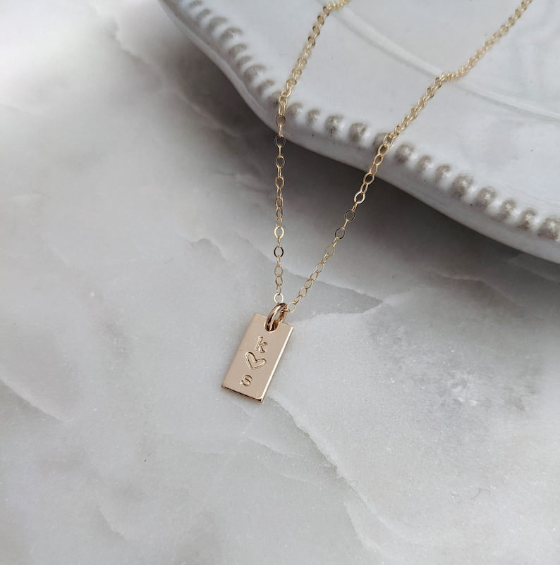 Tiny Initial Bar Charm | Custom Gold Initial Charm | Personalized Necklace
