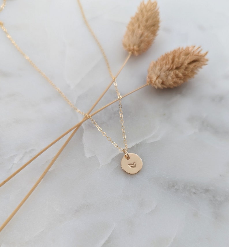 Heart Disc Necklace | Tiny Gold Heart Necklace