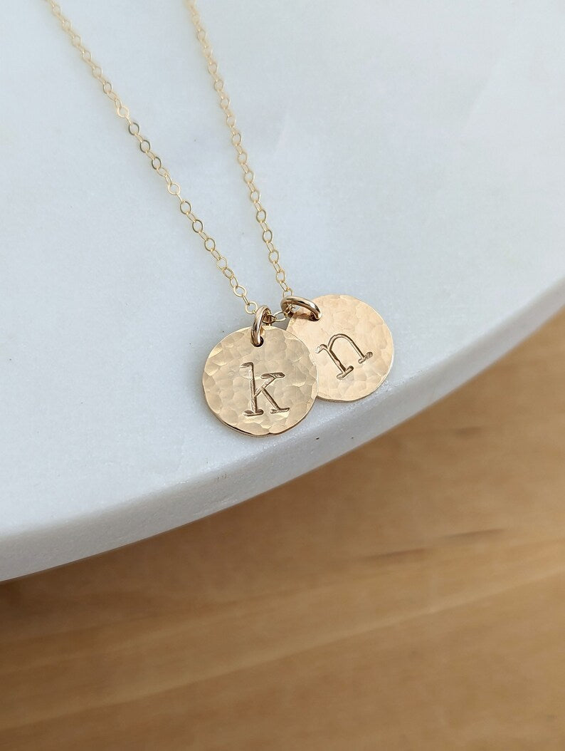 Hammered Gold Initial Necklace | 1/2" Size