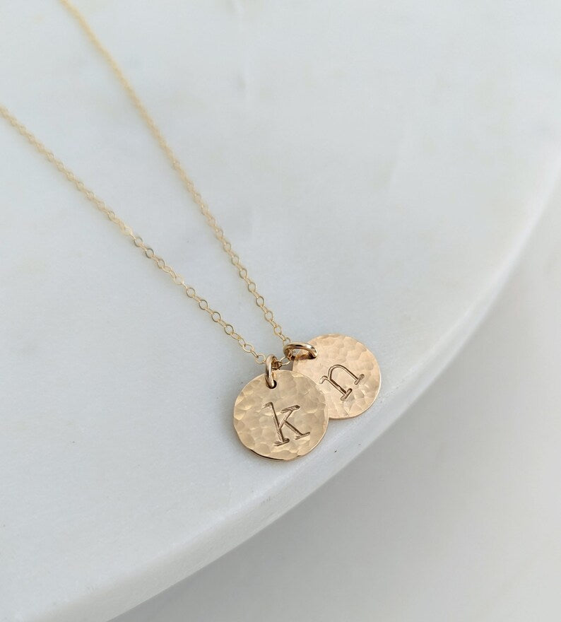 Hammered Gold Initial Necklace | 1/2" Size