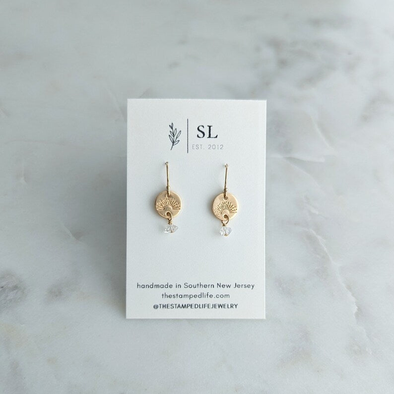 Gold Minimal Sun Earrings | Herkimer Diamond | Gift For Her | Gold Fill or Sterling Silver