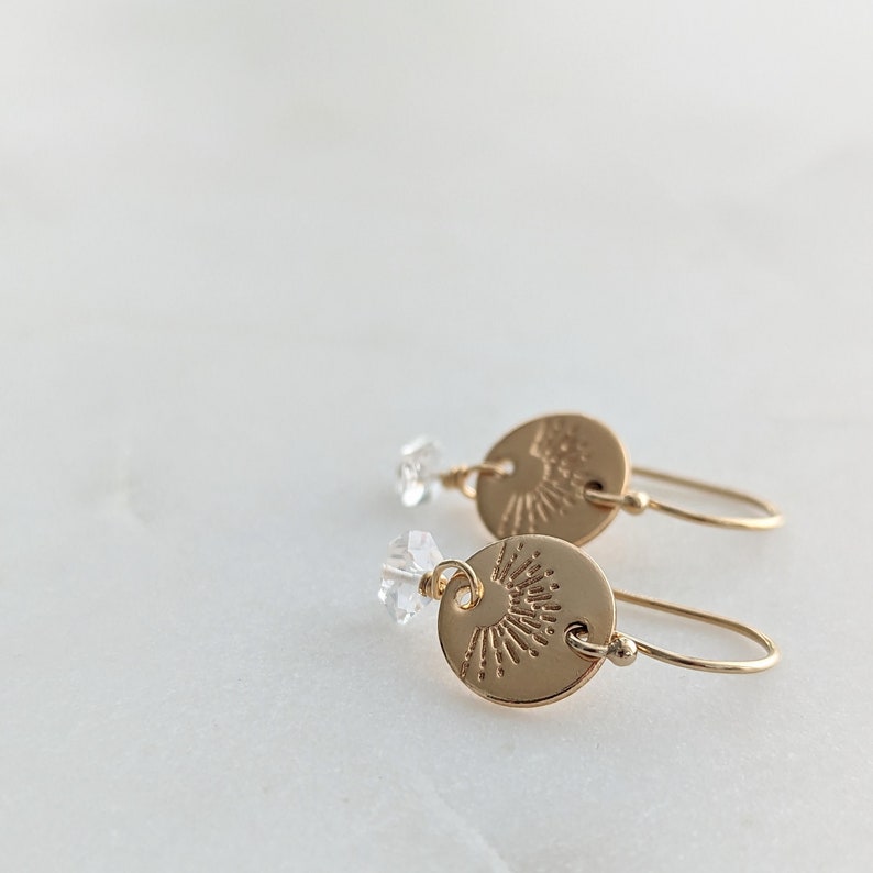 Gold Minimal Sun Earrings | Herkimer Diamond | Gift For Her | Gold Fill or Sterling Silver