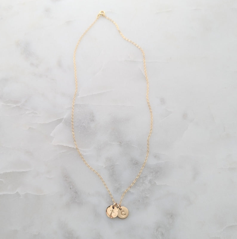Tiny Cross and Initial Necklace | Sterling Silver or 14k Gold Fill