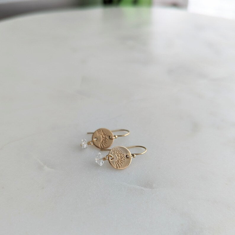 Gold Minimal Sun Earrings | Herkimer Diamond | Gift For Her | Gold Fill or Sterling Silver