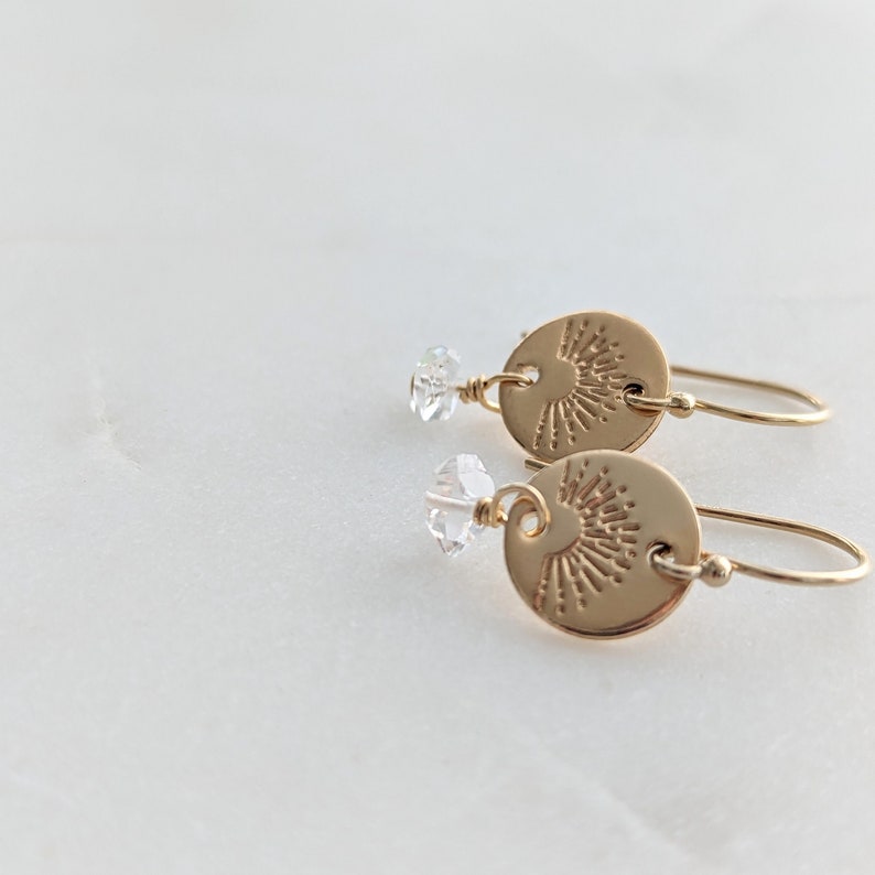 Gold Minimal Sun Earrings | Herkimer Diamond | Gift For Her | Gold Fill or Sterling Silver