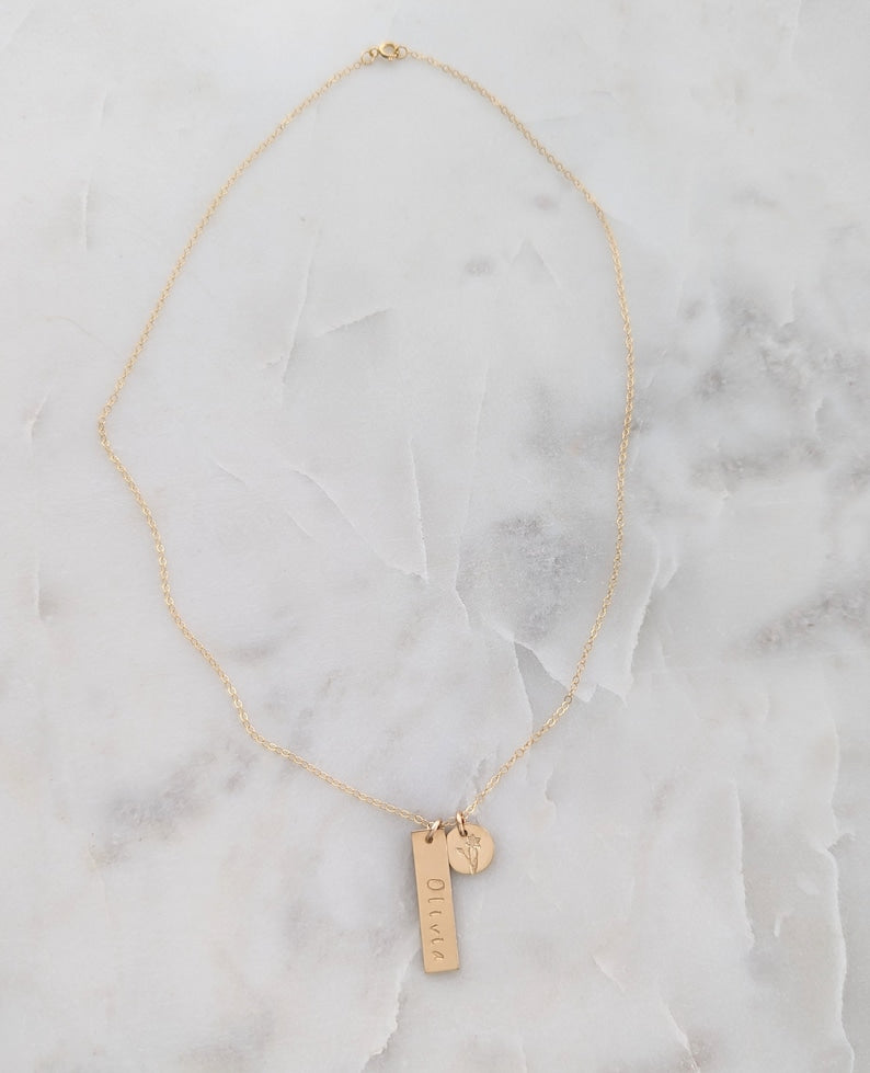 Personalized Birth Flower Necklace with Name | Custom Birth Flower Jewelry
