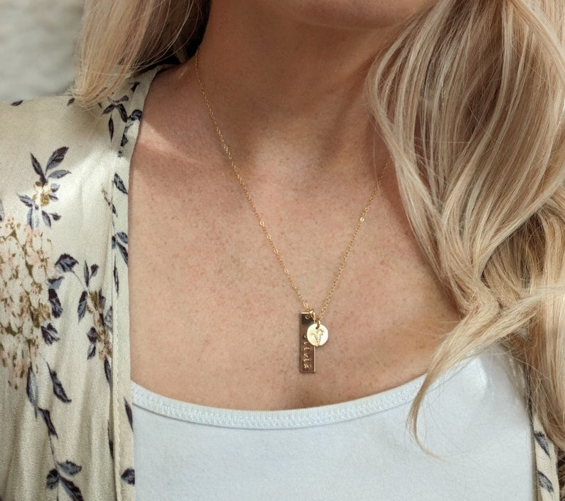 Personalized Birth Flower Necklace with Name | Custom Birth Flower Jewelry