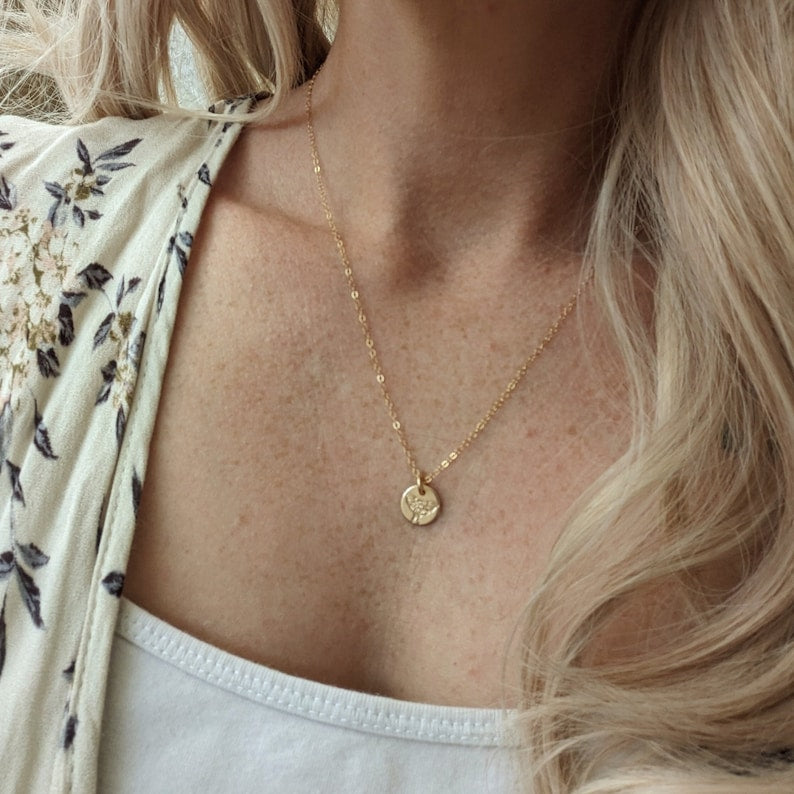 Tiny Lunar Moth Necklace | Dainty Gold Disc Necklace
