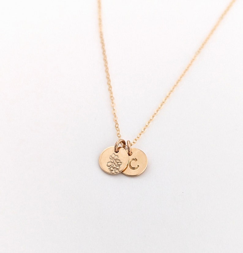 Forget Me Not Necklace, Personalized Initial Disc, Dainty Gold Necklace