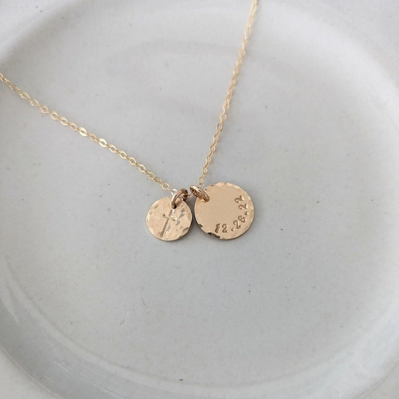 custom necklace with cross charm and custom date