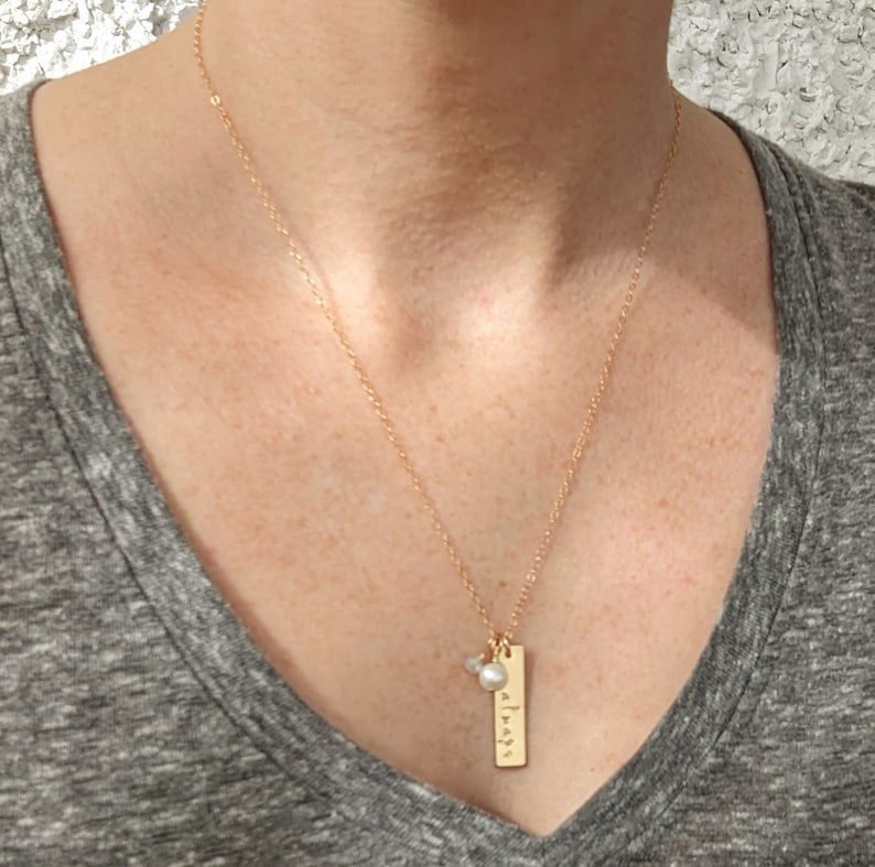 Custom Word Necklace | Personalized Bar Charm | 14k Gold Fill or Sterling Silver