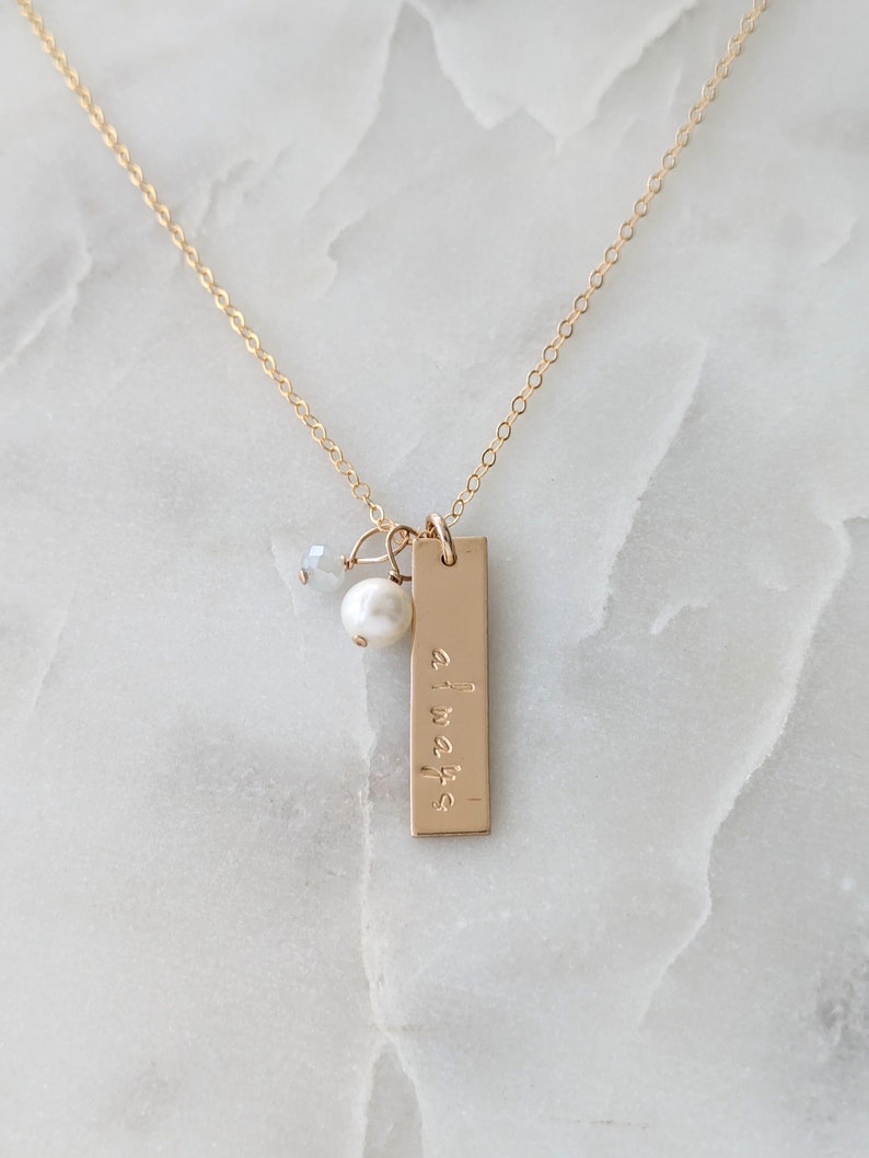 Custom Word Necklace | Personalized Bar Charm | 14k Gold Fill or Sterling Silver