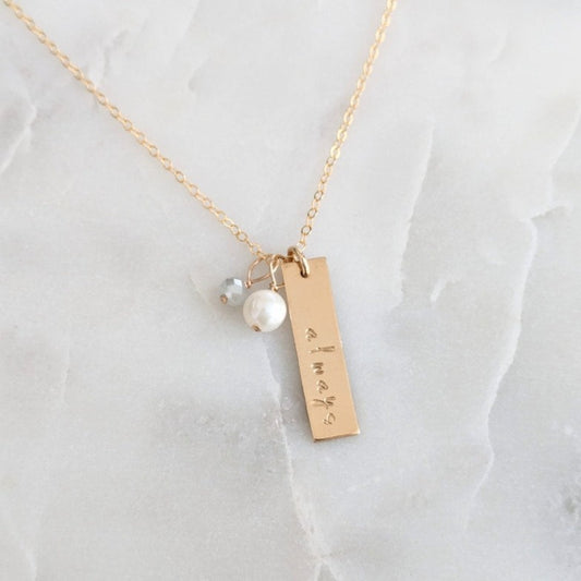 gold filled bar charm with always 
