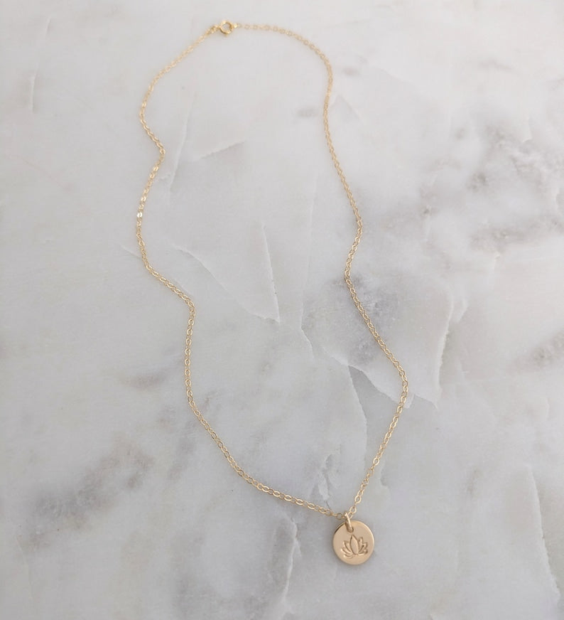 Tiny Lotus Necklace, Sterling Silver or 14k gold fill