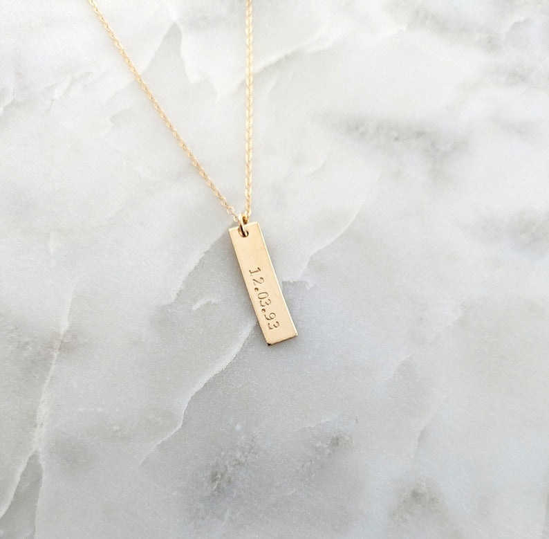 Special Date Necklace | Bar Charm Necklace with Custom Date