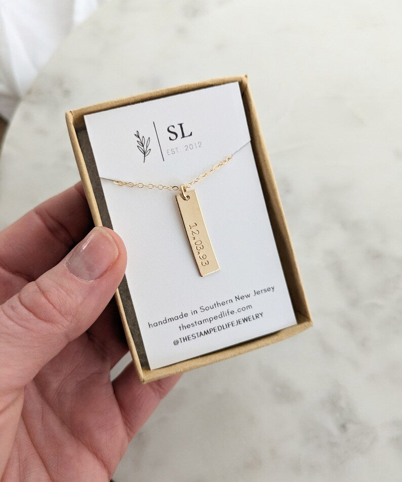 Special Date Necklace | Bar Charm Necklace with Custom Date