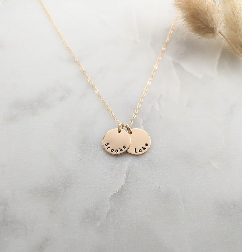 Tiny Gold Name Discs | Personalized Necklace for Moms