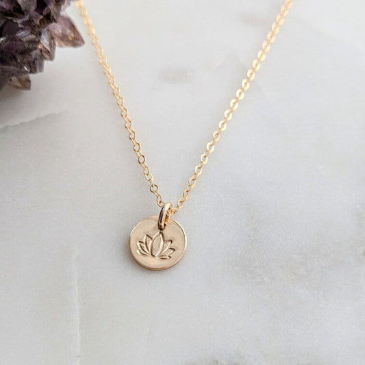 Tiny Lotus Necklace, Sterling Silver or 14k gold fill