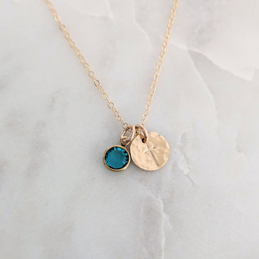 gold cross necklace with birthstone