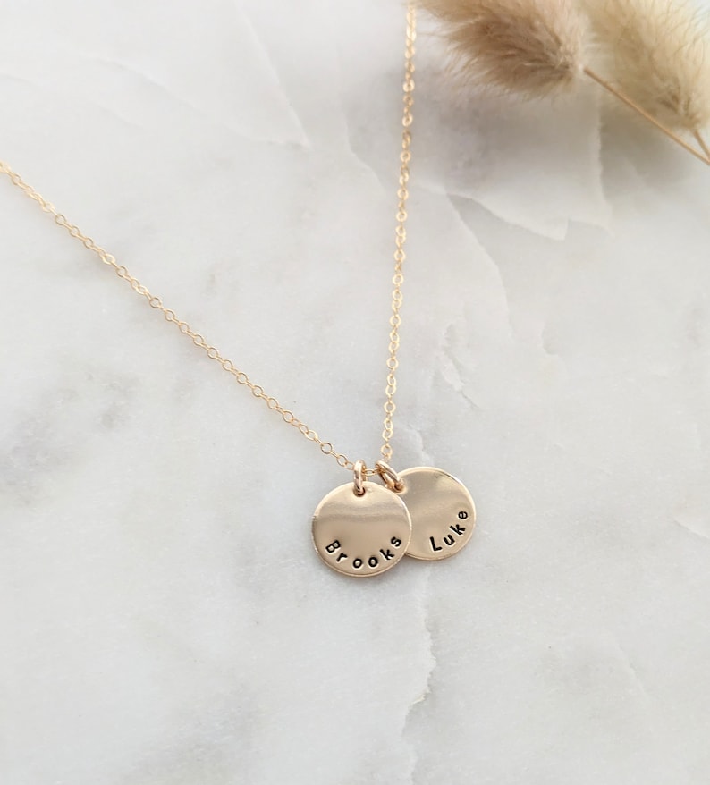 Tiny Gold Name Discs | Personalized Necklace for Moms
